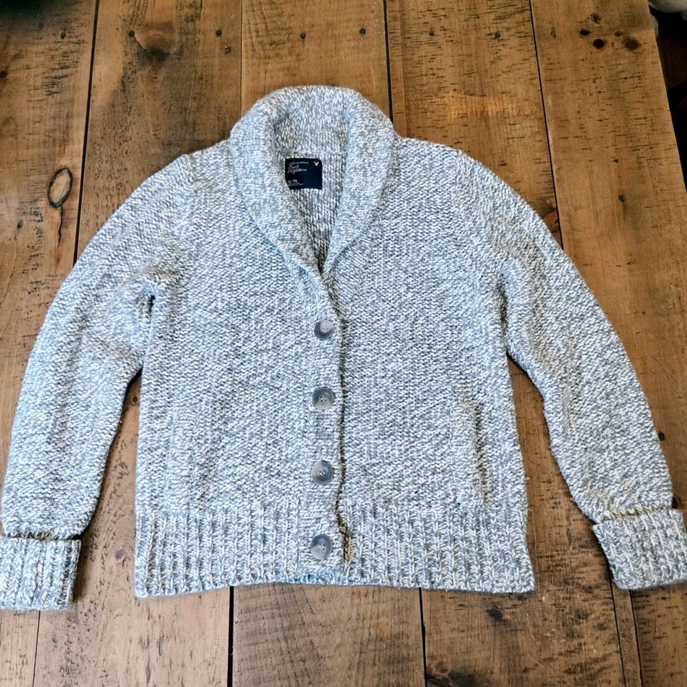 American Eagle Wool & Rabbit Sweater Womens XL Shawl Collar Chunky Cardigan Cozy